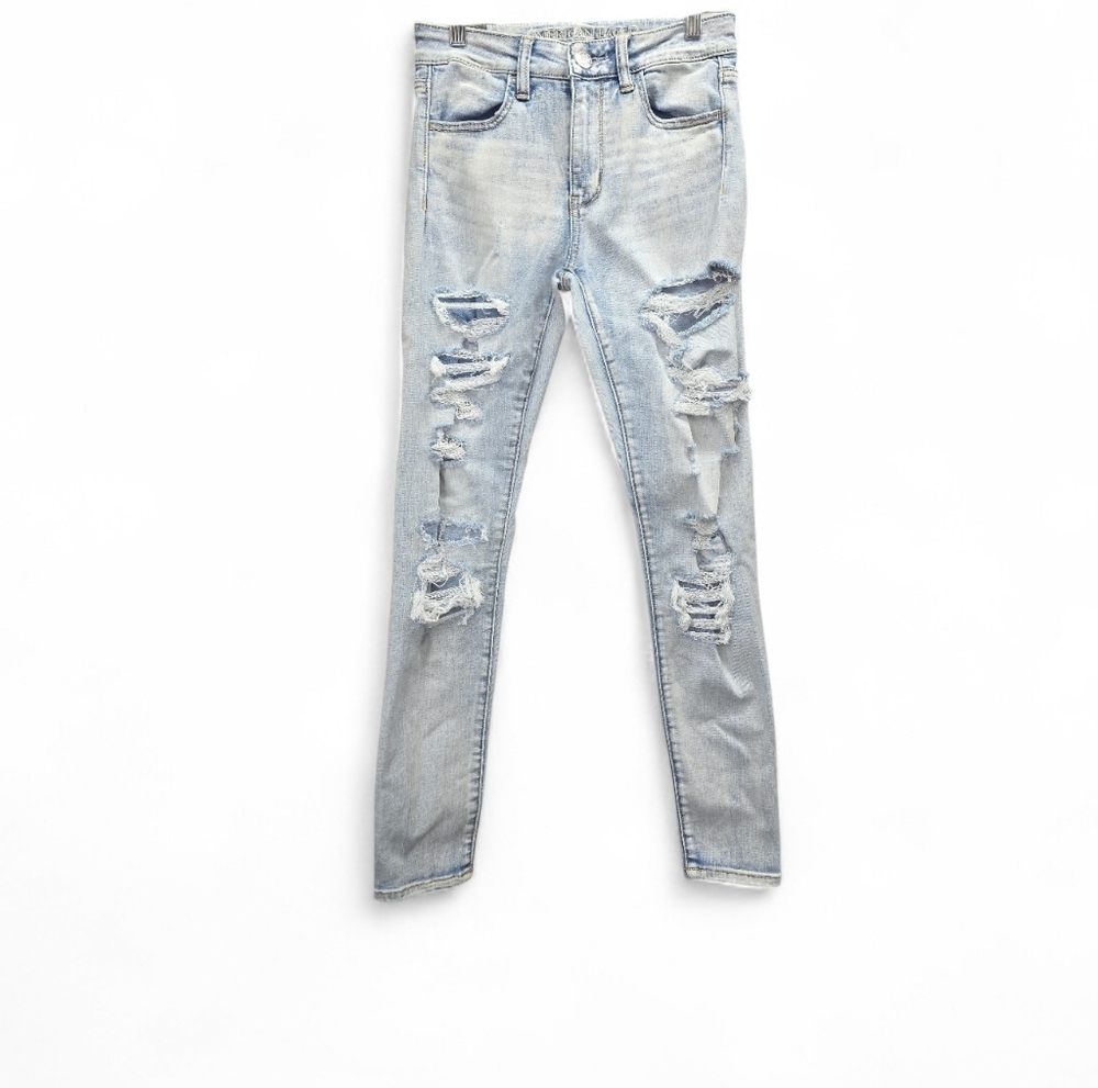American Eagle Outfitters High Rise Distressed Skinny Jegging Super Stretch SZ 2